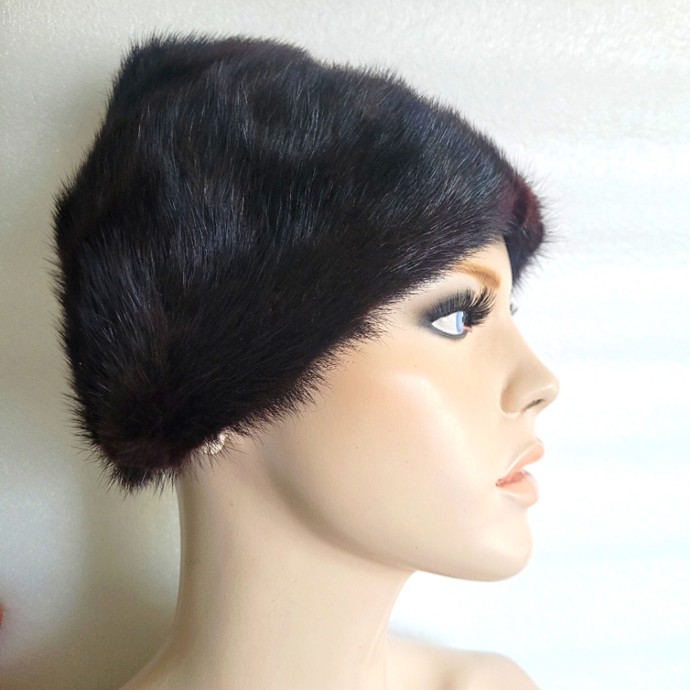 Vintage Mink Fur Hat dark brown